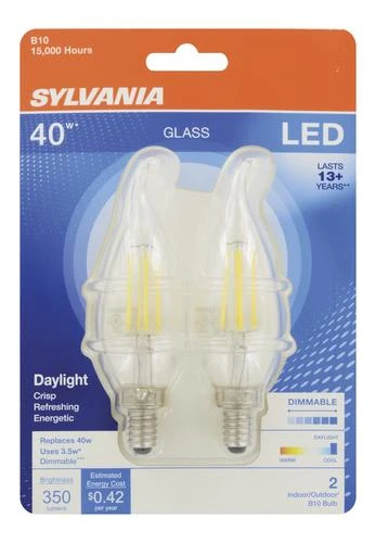 Sylvania® 40W Equivalent B10 Daylight Dimmable Candelabra LED Light Bulb - 2 Pack 4 Sylvania® 40W Equivalent B10 Daylight Dimmable Candelabra LED Light Bulb - 2 Pack - Image 2