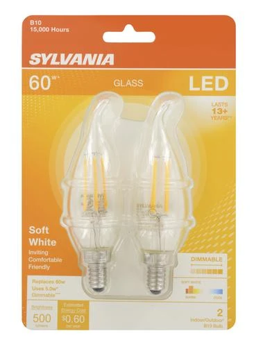 Sylvania® 60W Equivalent B10 Soft White Dimmable Candelabra LED Light Bulb - 2 Pack 4 Sylvania® 60W Equivalent B10 Soft White Dimmable Candelabra LED Light Bulb - 2 Pack - Image 2