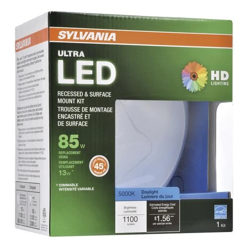 Sylvania 4", 5", And 6" White 13W Equivalent Dimmable Flood Daylight Damp-Rated 1,100 Lm LED Light Disk Fixture 3 Sylvania 4", 5", And 6" White 13W Equivalent Dimmable Flood Daylight Damp-Rated 1,100 Lm LED Light Disk Fixture - Image 2