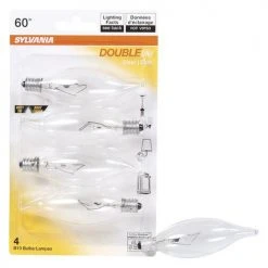 Sylvania 60W B10 Double Life Dimmable Incandescent Light Bulb, Clear - 4 Pack -Sylvania Outlet Store 3533173 P Alt2