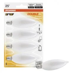 Sylvania 25W B10 Double Life Dimmable Incandescent Light Bulb, Frosted- 4 Pack -Sylvania Outlet Store 3533425 P Alt2