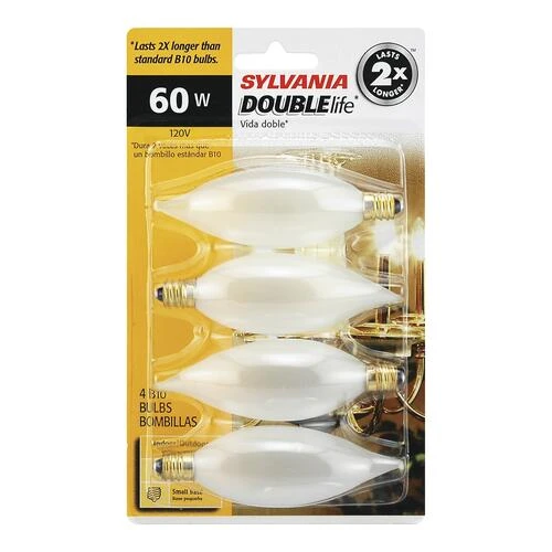 Sylvania 60W B10 Double Life Dimmable Incandescent Light Bulb, Frosted - 4 Pack 4 Sylvania 60W B10 Double Life Dimmable Incandescent Light Bulb, Frosted - 4 Pack - Image 2