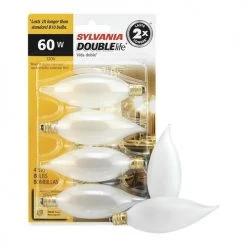 Sylvania 60W B10 Double Life Dimmable Incandescent Light Bulb, Frosted - 4 Pack 7 Sylvania 60W B10 Double Life Dimmable Incandescent Light Bulb, Frosted - 4 Pack -Sylvania Outlet Store 3533427 P Alt2