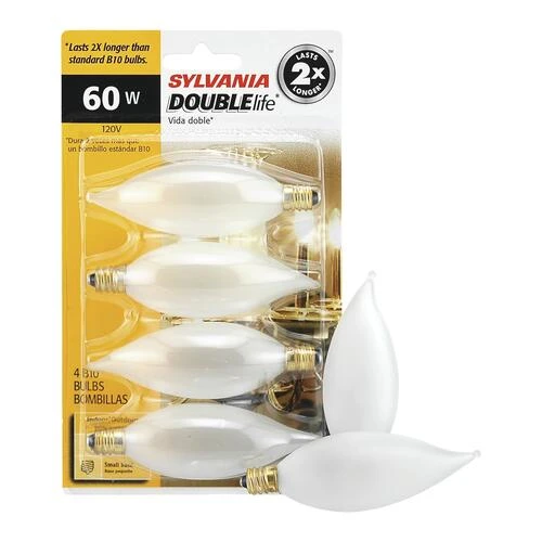 Sylvania 60W B10 Double Life Dimmable Incandescent Light Bulb, Frosted - 4 Pack 5 Sylvania 60W B10 Double Life Dimmable Incandescent Light Bulb, Frosted - 4 Pack - Image 3