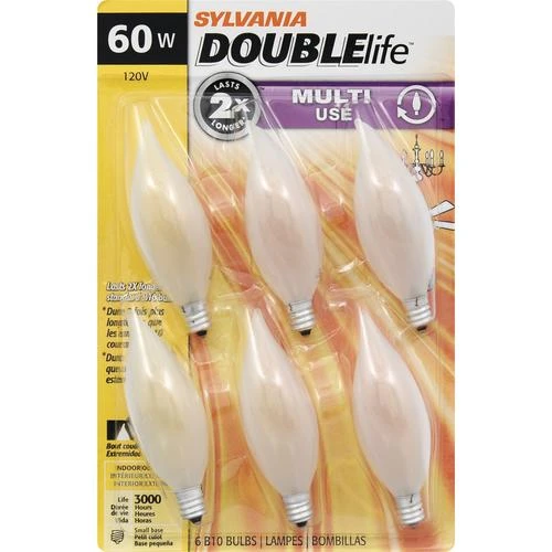 Sylvania® 60-Watt B10 Frosted Dimmable Incandescent Light Bulbs - 6 Pack 4 Sylvania® 60-Watt B10 Frosted Dimmable Incandescent Light Bulbs - 6 Pack - Image 2