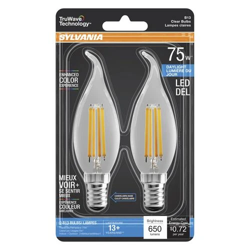 Sylvania® TruWave™ Natural Series™ 75W Equivalent B13 Daylight Dimmable LED Light Bulb - 2 Pack 4 Sylvania® TruWave™ Natural Series™ 75W Equivalent B13 Daylight Dimmable LED Light Bulb - 2 Pack - Image 2