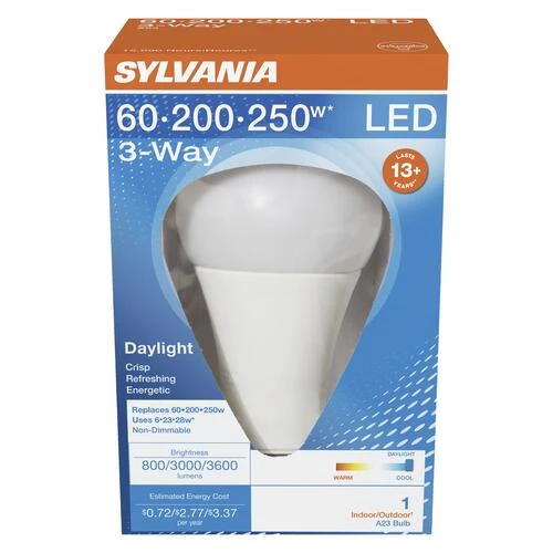 Sylvania® 60/200/250W Equivalent A23 Daylight 3-Way LED Light Bulb 4 Sylvania® 60/200/250W Equivalent A23 Daylight 3-Way LED Light Bulb - Image 2