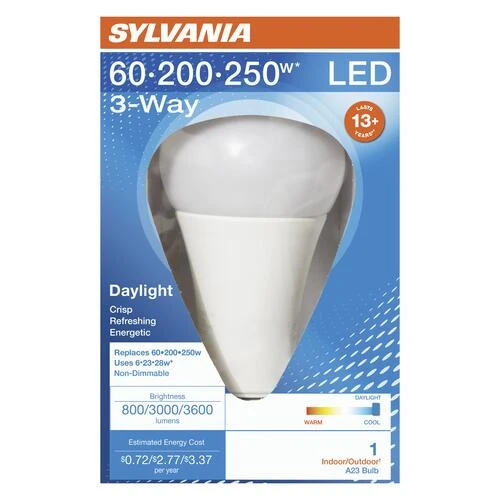 Sylvania® 60/200/250W Equivalent A23 Daylight 3-Way LED Light Bulb 5 Sylvania® 60/200/250W Equivalent A23 Daylight 3-Way LED Light Bulb - Image 3