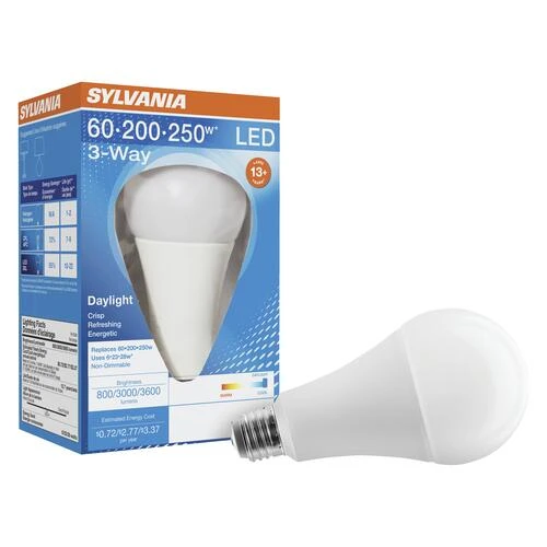 Sylvania® 60/200/250W Equivalent A23 Daylight 3-Way LED Light Bulb 6 Sylvania® 60/200/250W Equivalent A23 Daylight 3-Way LED Light Bulb - Image 4