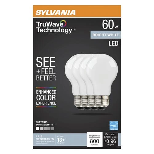 Sylvania® TruWave™ Natural Series™ 60W Equivalent A19 Bright White Dimmable LED Light Bulb - 4 Pack 5 Sylvania® TruWave™ Natural Series™ 60W Equivalent A19 Bright White Dimmable LED Light Bulb - 4 Pack - Image 3