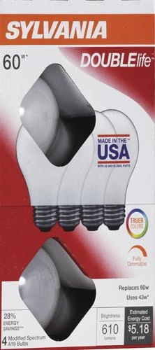 Sylvania Double Life 43-Watt A19 Dimmable Halogen Light Bulb - 4 Pack 4 Sylvania Double Life 43-Watt A19 Dimmable Halogen Light Bulb - 4 Pack - Image 2