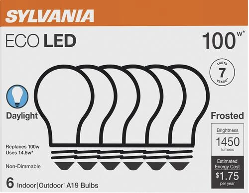 Sylvania® ECO 100W Equivalent A19 Daylight LED Light Bulb - 6 Pack 4 Sylvania® ECO 100W Equivalent A19 Daylight LED Light Bulb - 6 Pack - Image 2