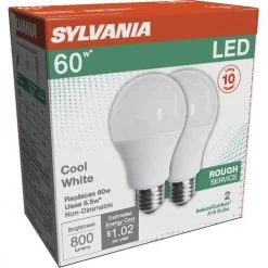 Sylvania® 60W Equivalent A19 Cool White LED Light Bulb - 2 Pack -Sylvania Outlet Store 353782540212